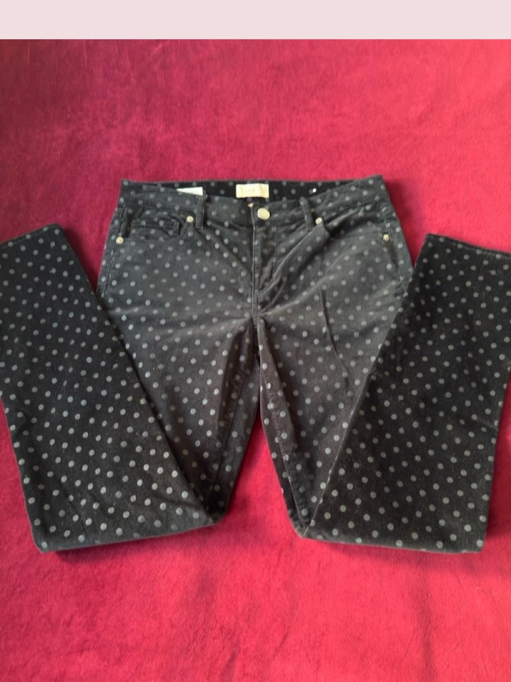 LOFT Black Skinny Jeans with Gray Polka Dots Size 6